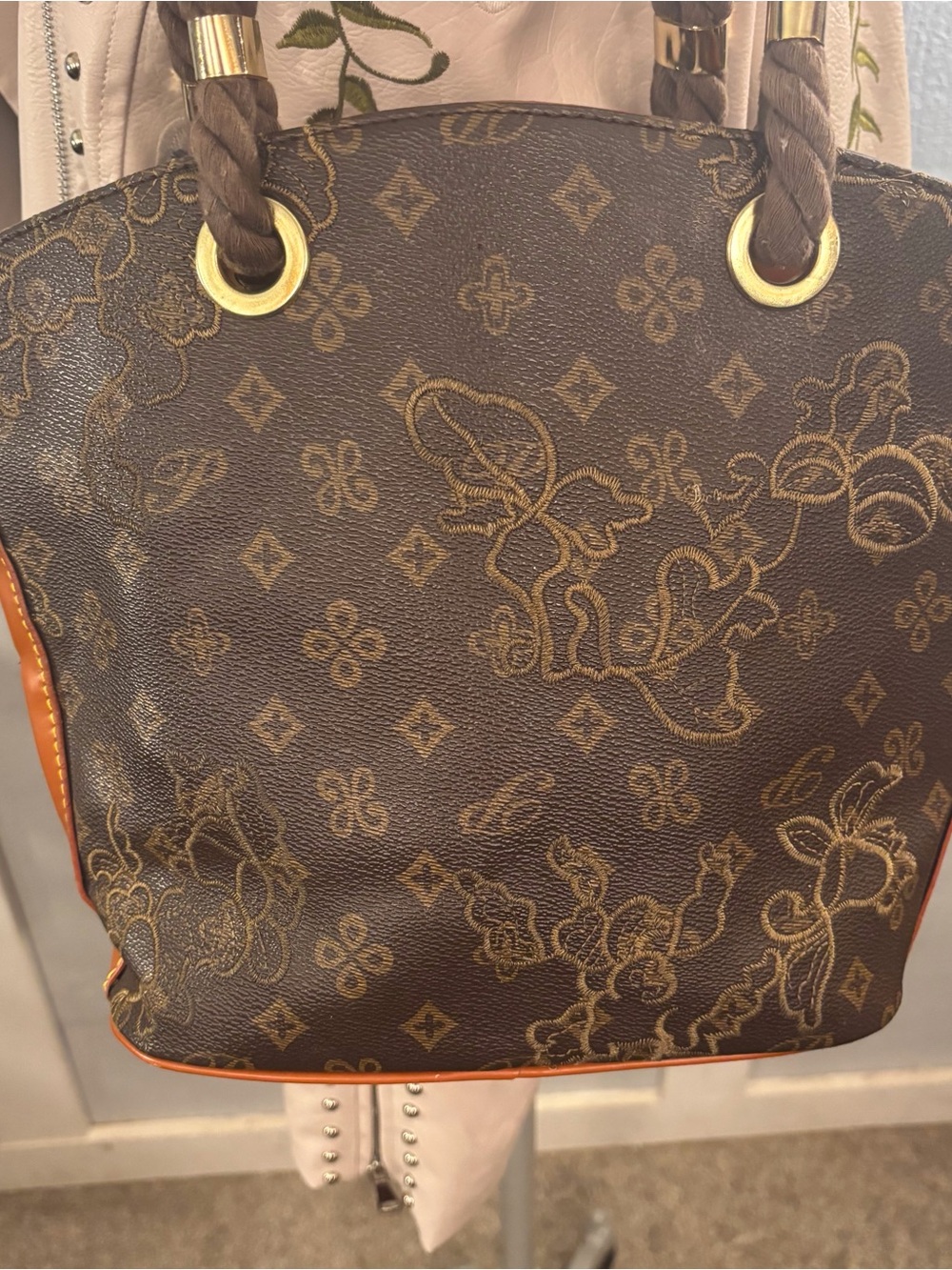 Shoulder Purse Brown Monogram Shoulder Bag with Braided Handles NWOT Floral
